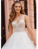 Beaded Triple Straps Ivory Tulle Ruffled Stunning Wedding Dress